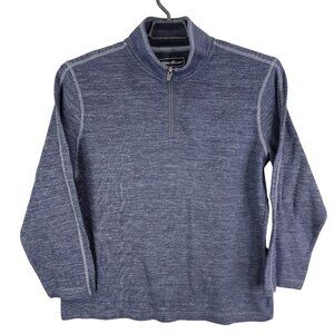 Mens Heather Blue Eddie Bauer Sweatshirt 1/4 Zip Long Sleeve Mock Neck Size L